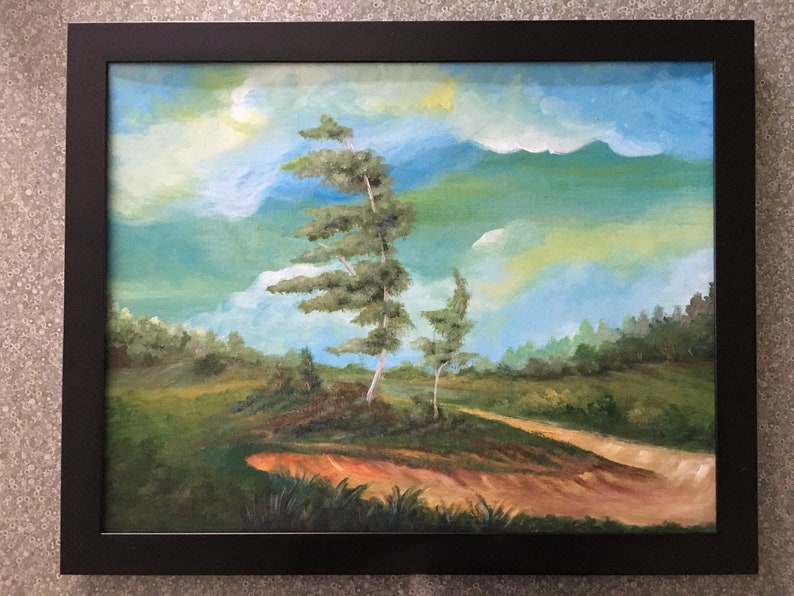 Landscape painting, landscape paintings, original landscape art, acrylic tree painting landscape acrylic painting cloud art tree painting image 3