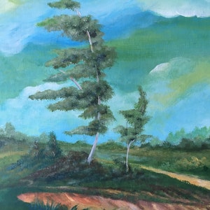 Landscape painting, landscape paintings, original landscape art, acrylic tree painting landscape acrylic painting cloud art tree painting image 2