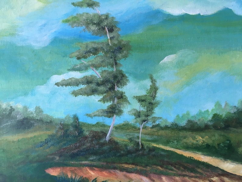 Landscape painting, landscape paintings, original landscape art, acrylic tree painting landscape acrylic painting cloud art tree painting image 2