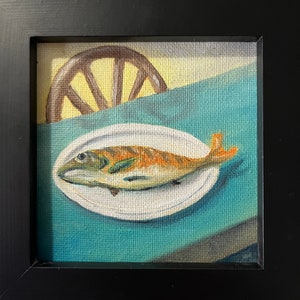 Oil painting, fish painting, painting of fish, small oil painting, framed oil painting, fish art, framed fish painting, small framed art