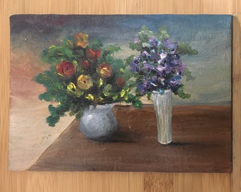 Flower painting small acrylic painting flowers flower art floral painting flowers in vase flowers on table still life art flower drawing
