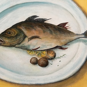 Fish Painting Fish Art Painting of Fish Fish on Plate Plate of Fish Food Painting Painting of Food Still Life with Fish Still Life Painting