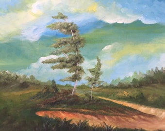 Landscape painting, landscape paintings, original landscape art, acrylic tree painting landscape acrylic painting cloud art tree painting
