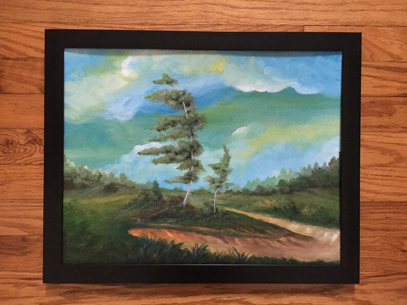 Landscape painting, landscape paintings, original landscape art, acrylic tree painting landscape acrylic painting cloud art tree painting image 4