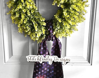 Patriotic July 4th Wreath Sash with Monogram, Patriotic Wreath Bow, July 4th Decoration, Monogram Wreath Bow