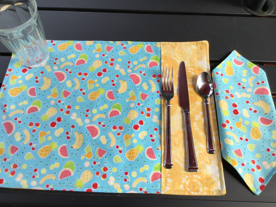 Reusable Placemats With Utensil Pocket Napkins Picnic Etsy