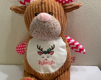 Stuffed Animals Personalized, Reindeer Personalized Plush Animals, Child Christmas Gift, Pink Reindeer, First Christmas Gift