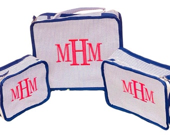 Embroidered Packing Cubes, Set of 3 Custom Packing Cubes, Seersucker Packing Cubes, Personalized Packing Totes, Travel Bags