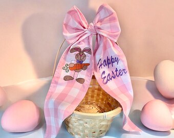 Easter Basket with Bow, Easter Bow, Easter Wreath Sash, Easter Decoration, Wreath Bow, Wreath Ribbon, Easter Wreath Sash, Door Decor