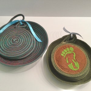Braided Rope Coaster Set with Holder, Fathers Day Gift Idea, Sports Team Coaster Set, Custom Coaster Set