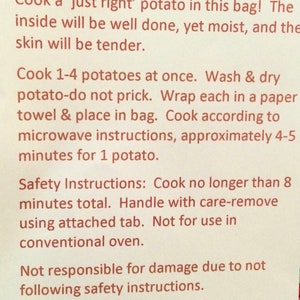 Microwave Potato Baker, Microwave Potato Bag, Baked Potato Bag, Baked Potato Sack, Microwave Baked Potato Bag image 7