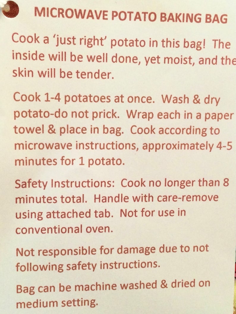 Microwave Potato Baker, Microwave Potato Bag, Baked Potato Bag, Baked Potato Sack, Microwave Baked Potato Bag image 7