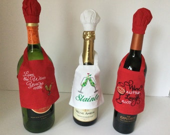 Wine Bottle Apron & Chef Hat, Personalized Gift, Wine Gifts, Party Decorations, Valentines Gift, St Patrick Day Gift, Bar Decoration