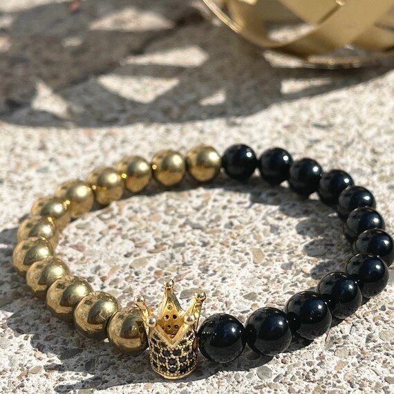 Men s King Bracelet in Black and Gold Etsy