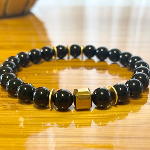 Black Onyx and Gold Bracelet Men's Gold Beads Bracelet Etsy
