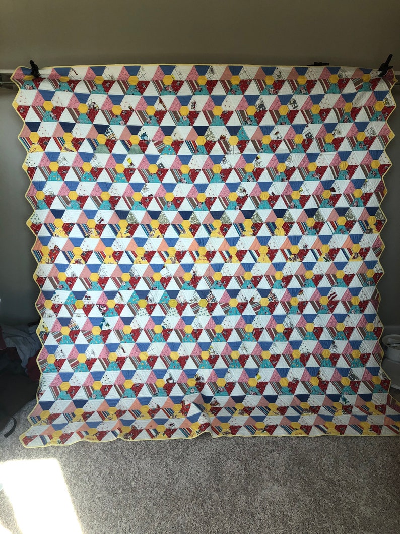 Vintage Hand Quilted Hexagon Quilt