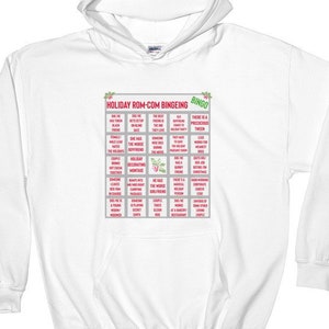 Holiday Bingo CARD 2 Comedia romántica, bingeing, bingo, romance divertido, rom-coms, Vacaciones, Navidad, Películas, juegos, Unisex, Sudadera con capucha