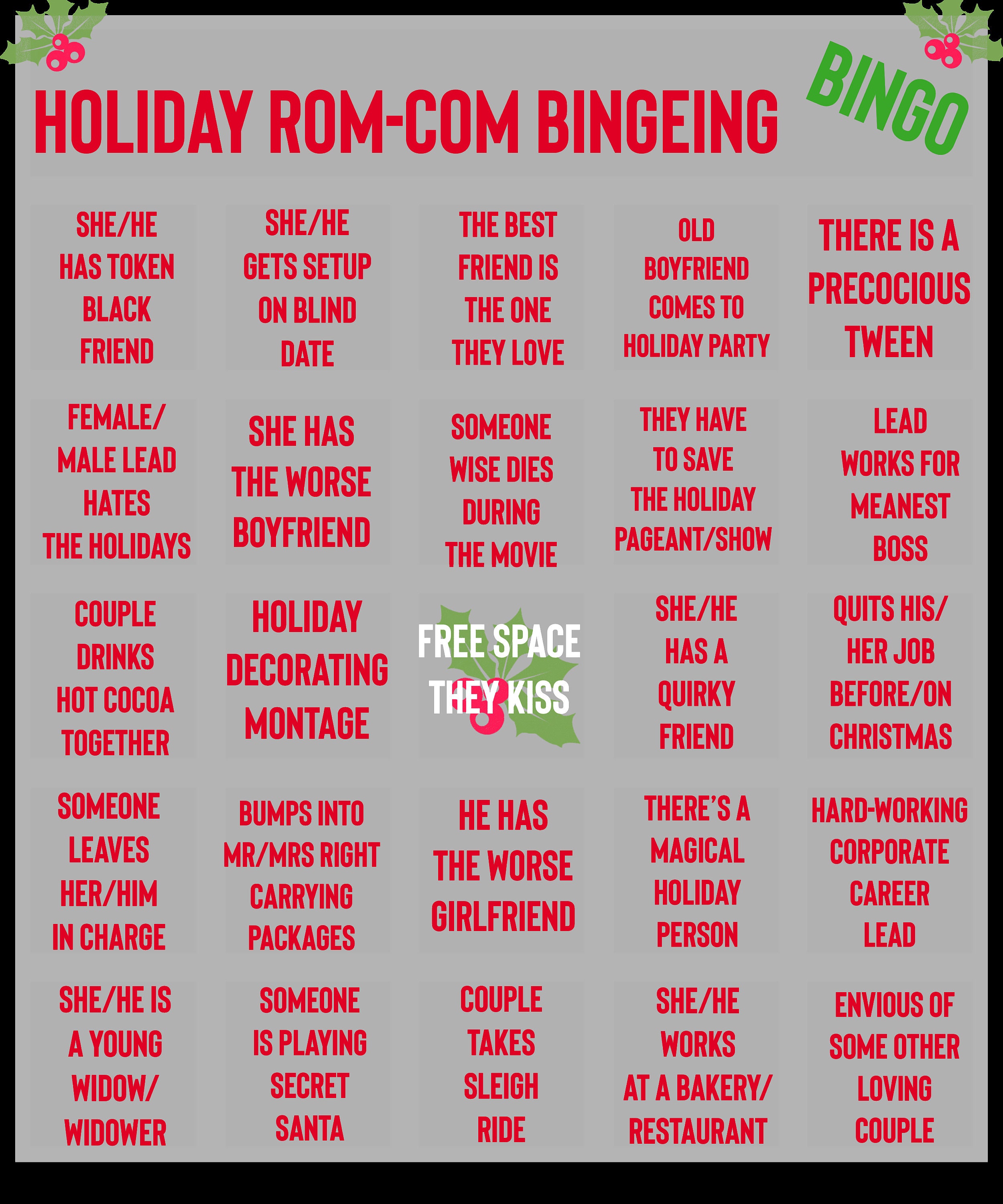 Holiday Bingo, CARD 2, Romantic Comedy, Bingeing, Bingo, Funny Romance