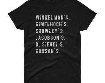 Detroit Famous Retailers Homage Jacobsons, Hudsons, Crowleys, Winkelmans, B. Siegels Women's t-shirt