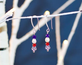 Red, White, and Bling: Red, white, blue and silver beaded earrings for Independence Day / Fourth of July