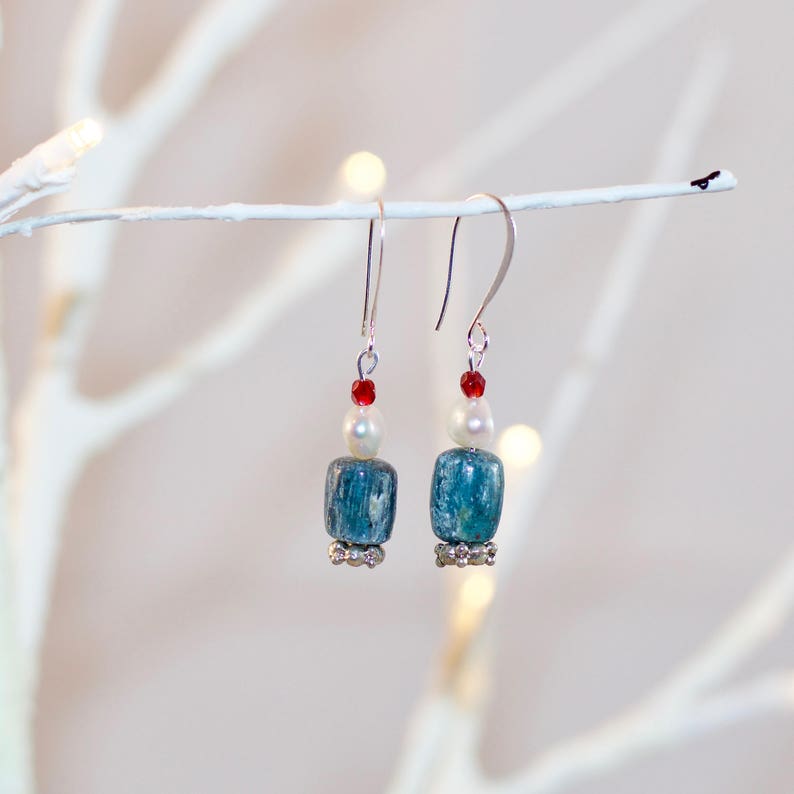 Red, White, and Bling: Red, white, blue and silver beaded earrings for Independence Day / Fourth of July image 1