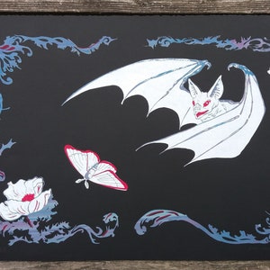 Night Garden Artist Proof Variant Screen Print white bat moth poppies poster rainbow roll