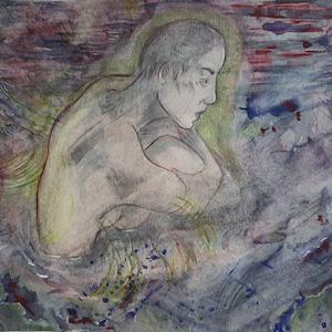 Turmoil figurative woman original mixed media & watercolor painting