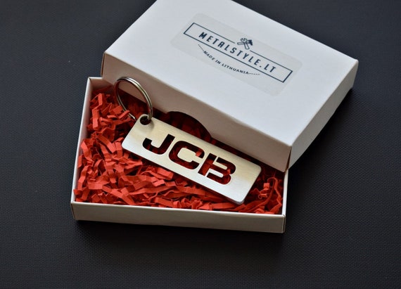 Handmade Laser Cut Gift JCB Leather Keyring