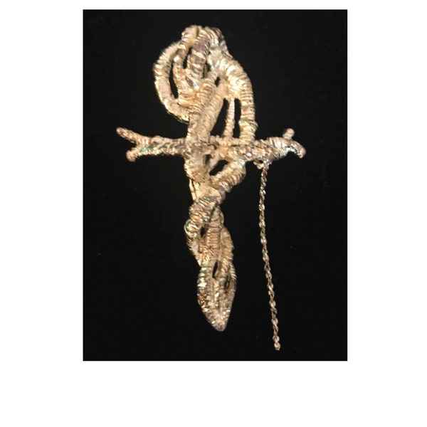 CHRISTIAN LACROIX BROOCH; Baroque Style Brooch; Year 90; Gold tone Cross Motif brooch; Gift For Her; Jewel signed Christian Lacroix.