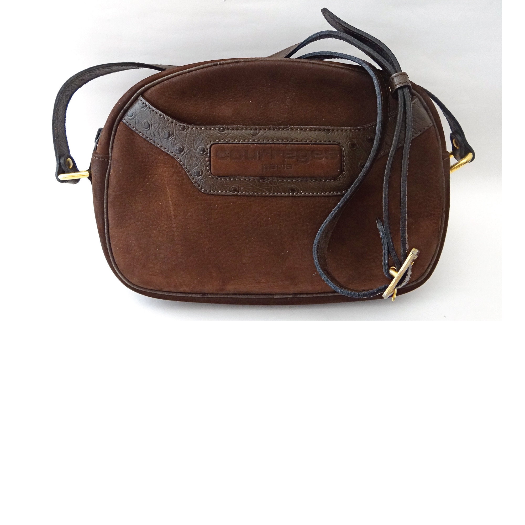Vintage Courreges Paris Crossbody Shoulder Bag Purse Dark Brown/Brown  Leather