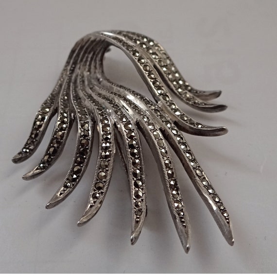 ART DECO BROOCH; Silver & Marcasite Brooch; 1930s; - image 6