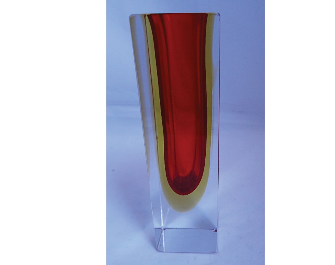 Vase Abstrait En Verre De Murano Rouge/orange/ambré - Murano GlassOfVenise 8x13x13 In