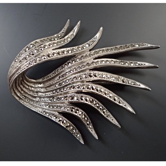 ART DECO BROOCH; Silver & Marcasite Brooch; 1930s; - image 9