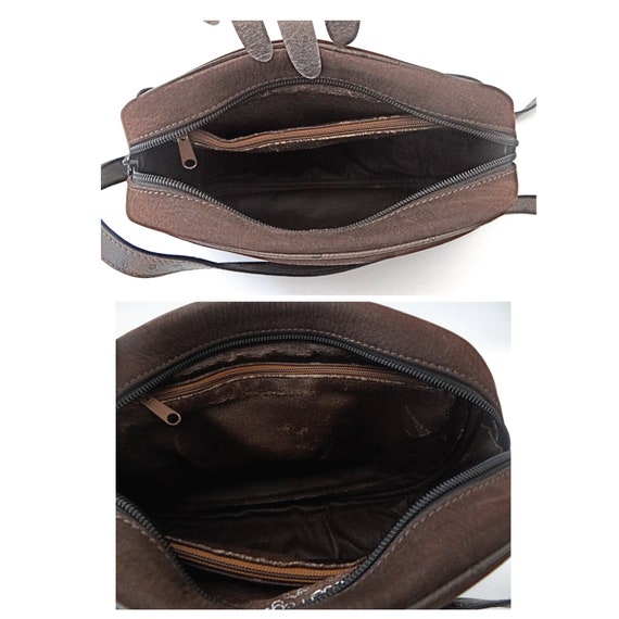 Vintage sac Courrèges; Leather and Daim Marron Should… - Gem