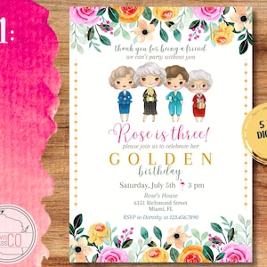 Golden Girls Party Invitation: Custom Birthday, Bridal, Baby Shower (Digital File 5x7in JPG & PNG )