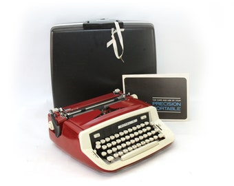 Vintage Royal Custom III Elite Red Typewriter with Case, Key, Booklet Professionally Serviced