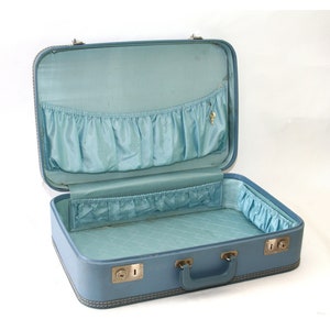 Vintage Blue Suitcase with Blue Satin Lining Comes with Key