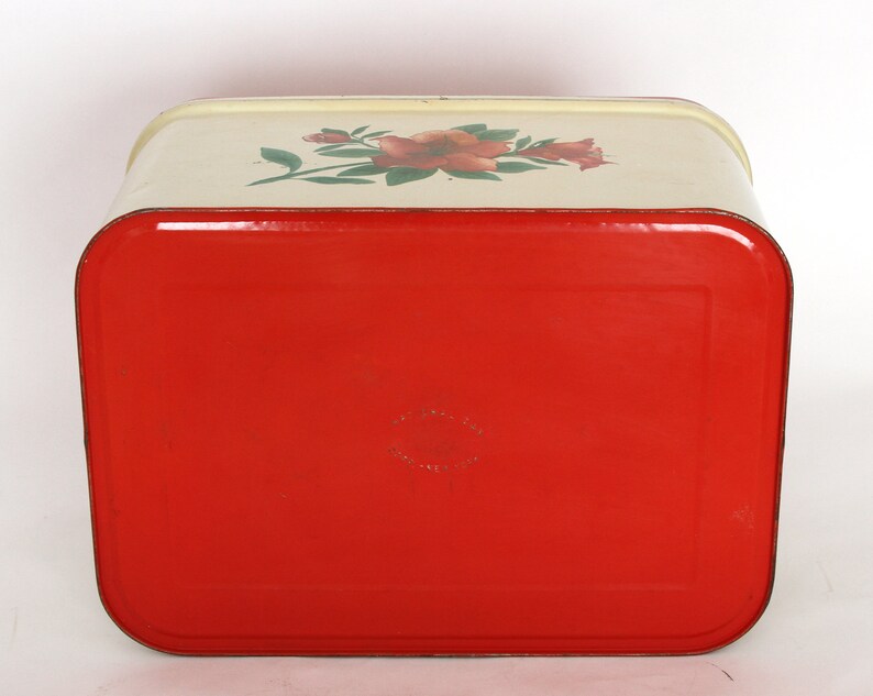 Vintage Tin Metal Bread Box Hinged Red Lid 1950's Etsy