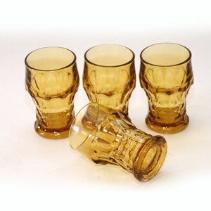 1970's Amber Glass Set of 4 Drinking Glasses 12 oz
