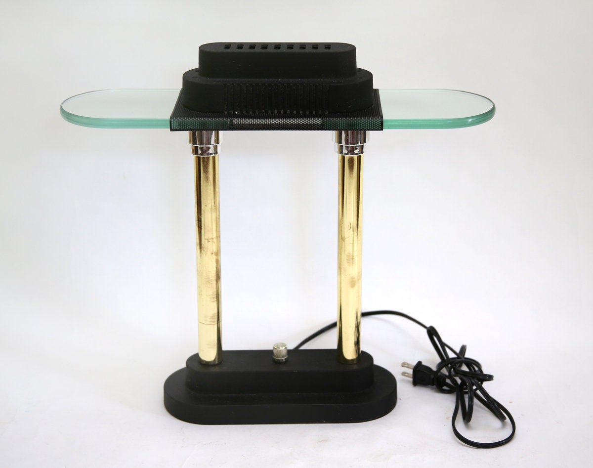 Vintage Sonneman Brass And Glass Desk Light Halogen Dimmable Etsy