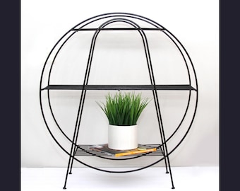 Mid Century Modern Round Wire Plant Stand /Black Three Tier 1960's