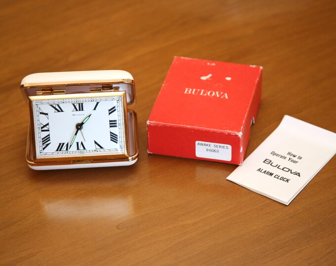 Vintage Bulova Travel Alarm Clock in Leather Case W/original Box Like New Etsy