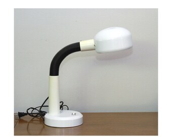 1970's Gooseneck Desk Lamp White Mod Metal