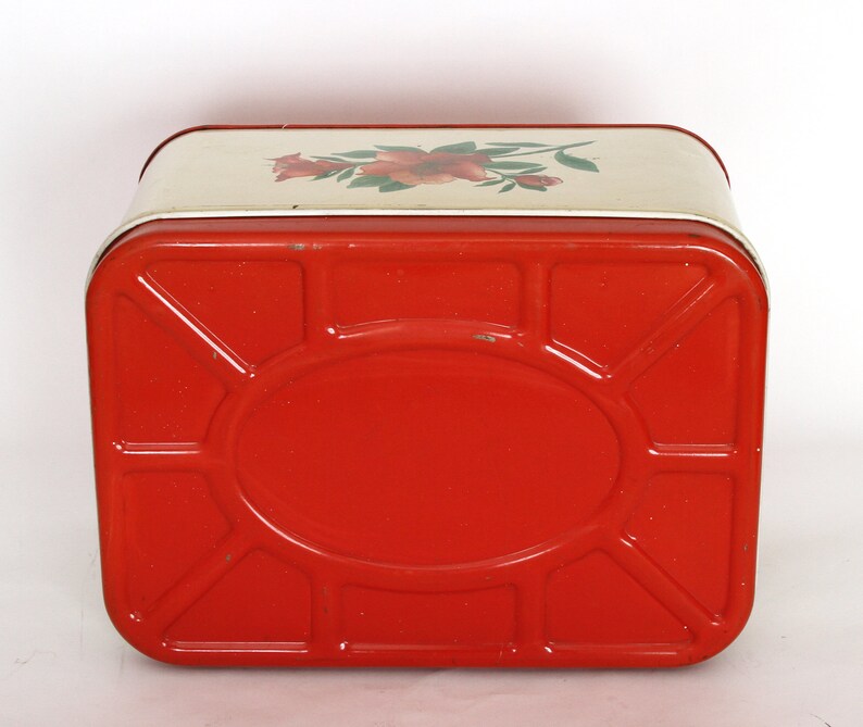 Vintage Tin Metal Bread Box Hinged Red Lid 1950's Etsy