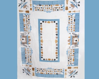 Vintage Cotton Tablecloth with Kitschy Design