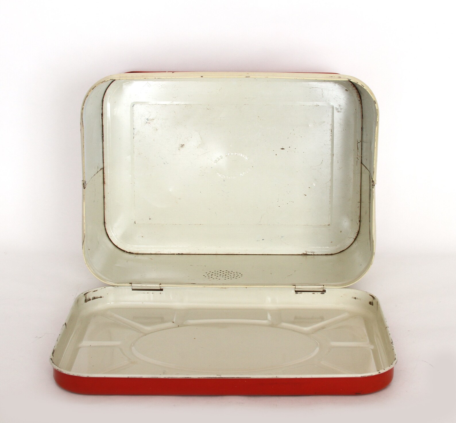 Vintage Tin Metal Bread Box Hinged Red Lid 1950's Etsy