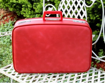 Vintage 1960's Red Suitcase Hard Shell Luggage