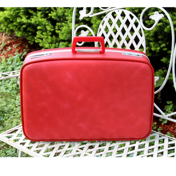 Vintage 1960's Red Suitcase Hard Shell Luggage