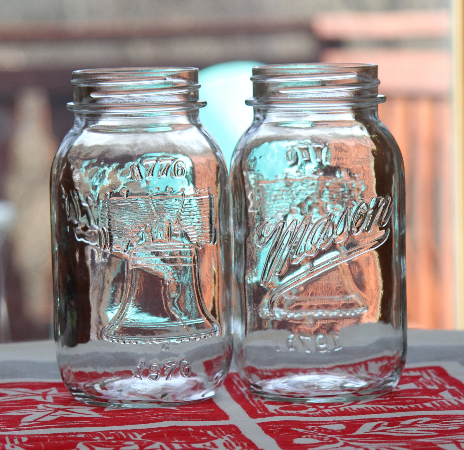 2 Bicentennial 17761976 Mason Jars With Liberty Bell Design Etsy