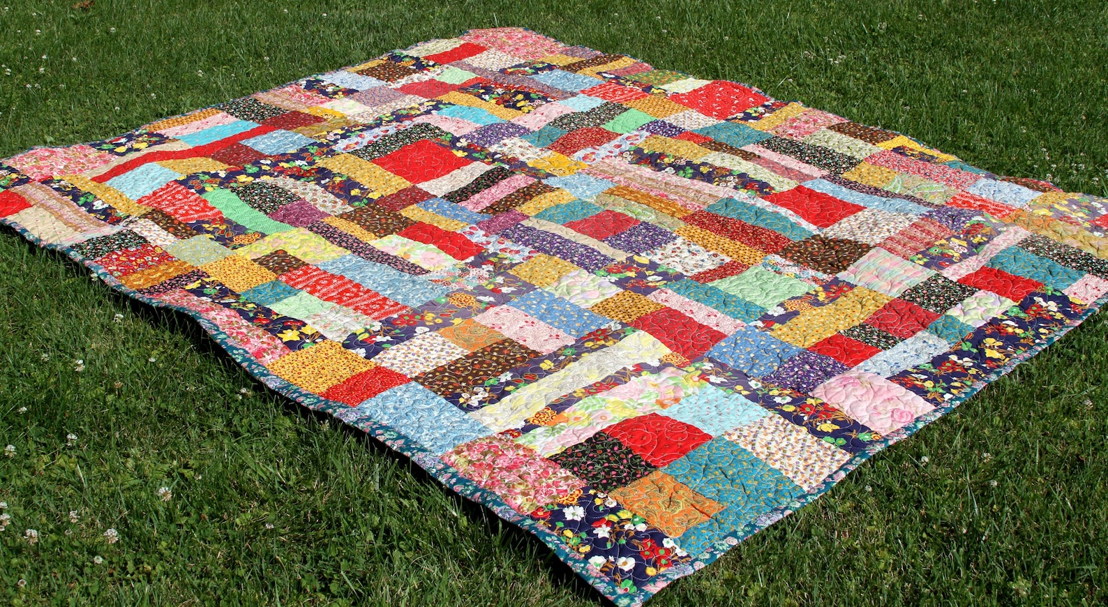 Vintage Patchwork Quilt Scrappy Cotton Calico Fabrics Completed 98"x 83 ...